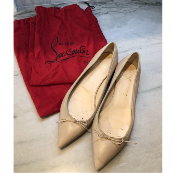 Christian Louboutin Red Bottom Pointed Toe Ballet Flats in Nude - Picture 4 of 4